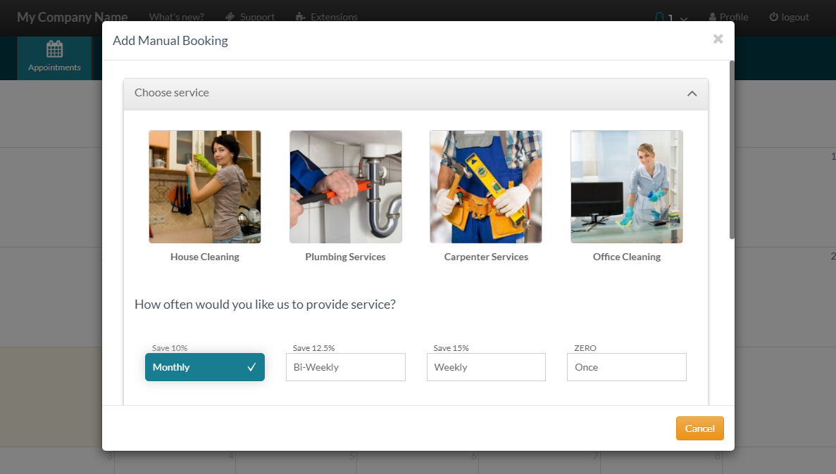 cleanto manual booking service